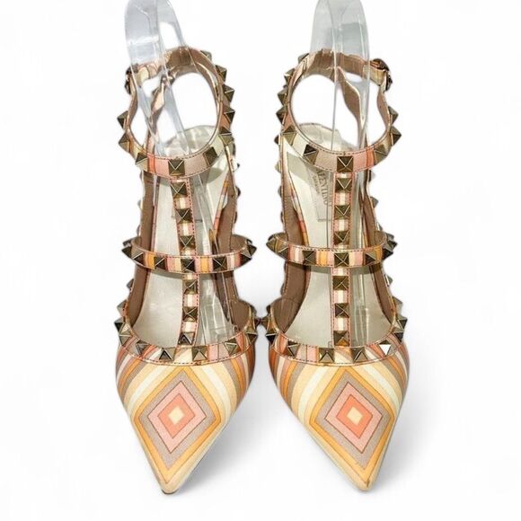 Authentic VALENTINO GARAVANI Mandarin Sorbet Strappy Rockstud Heels Size… - Picture 4 of 10